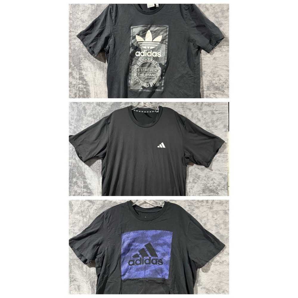 Lot Of 3 Adidas Black Graphic Print T-Shirts Short Sleeve Men's Sz Large